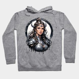 Valkyrie viking female warrior retro vintage cartoon design Hoodie